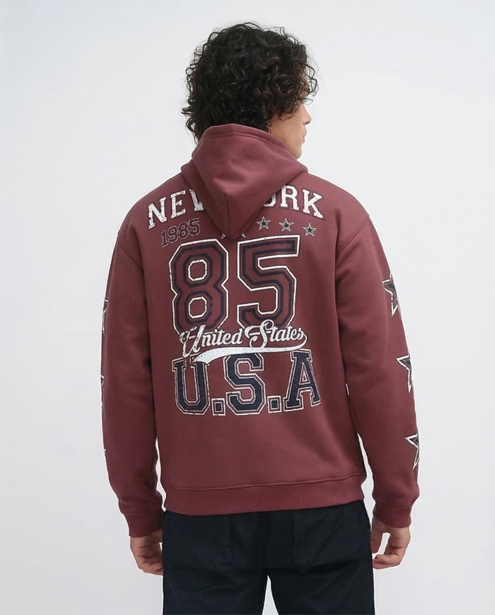 Men's Burgundy Collegiate Graphic Stars Hoodie - O200900