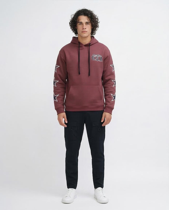 Men's Burgundy Collegiate Graphic Stars Hoodie - O200900