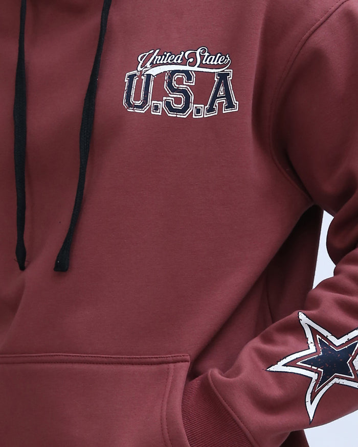 Men's Burgundy Collegiate Graphic Stars Hoodie - O200900