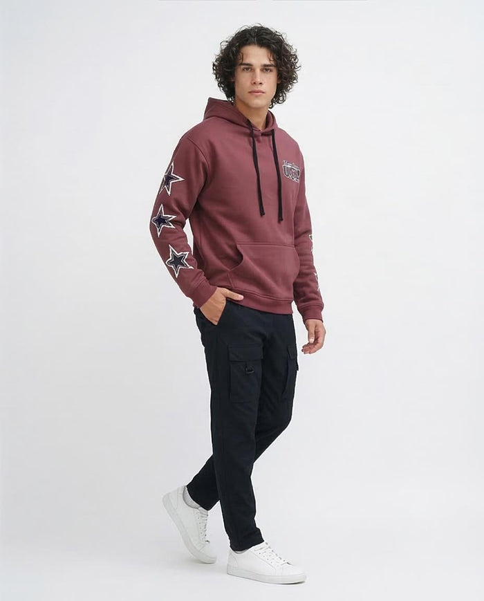 Men's Burgundy Collegiate Graphic Stars Hoodie - O200900