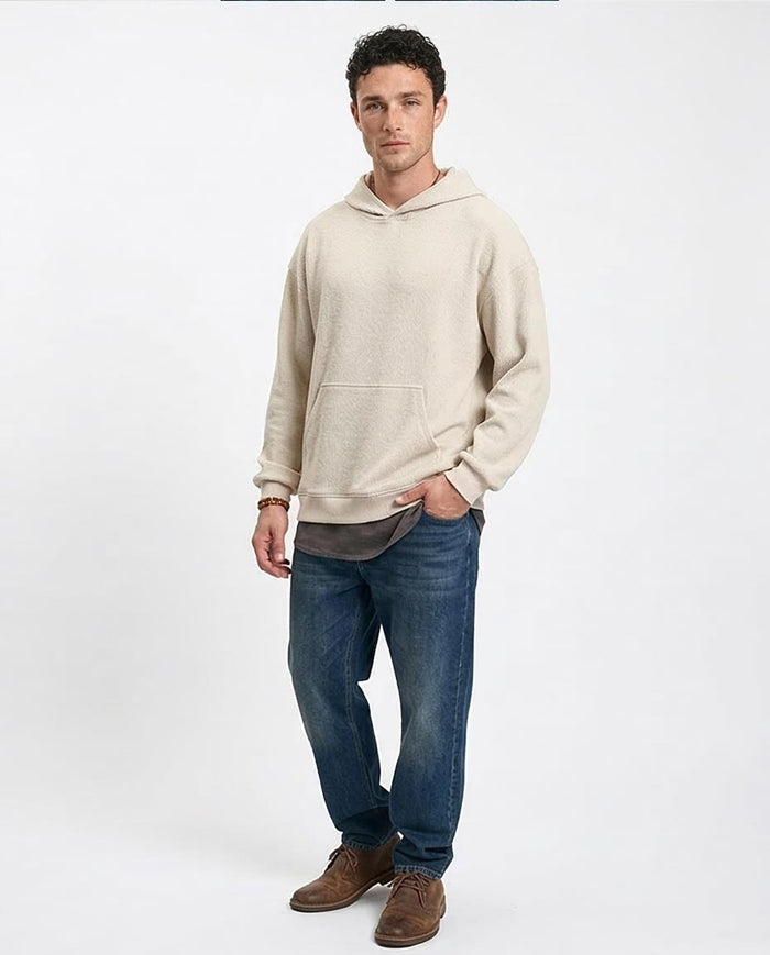 Men’s Chunky Ribbed Knit Oversized Hoodie – Sand - R215380