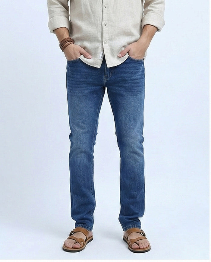 Men's Classic Medium Wash Slim-Straight Denim Jeans - O200506