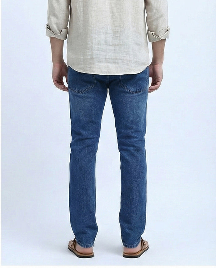 Men's Classic Medium Wash Slim-Straight Denim Jeans - O200506