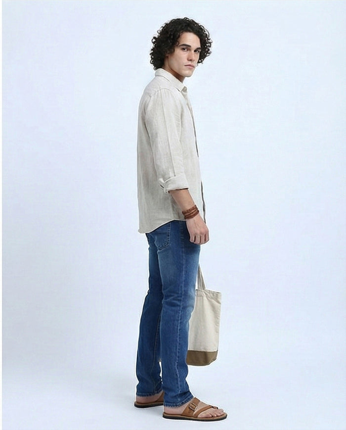 Men's Classic Medium Wash Slim-Straight Denim Jeans - O200506