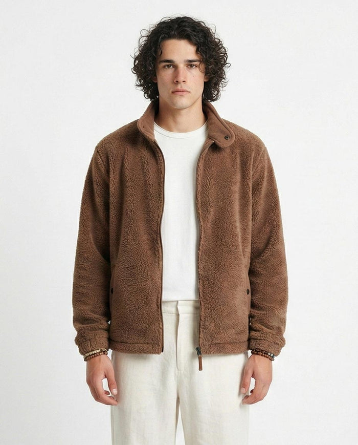 Men's Earth-Tone Teddy Fleece Zip-Up Jacket - O201294