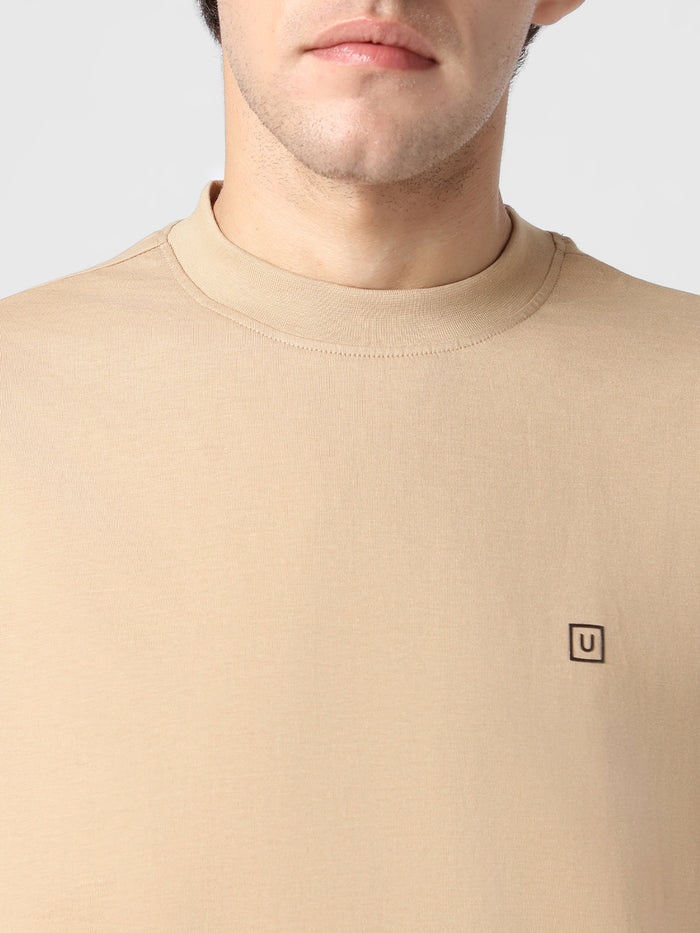 Men's Ginger Brown Solid Round Neck Oversized Half Sleeve Cotton T-Shirt