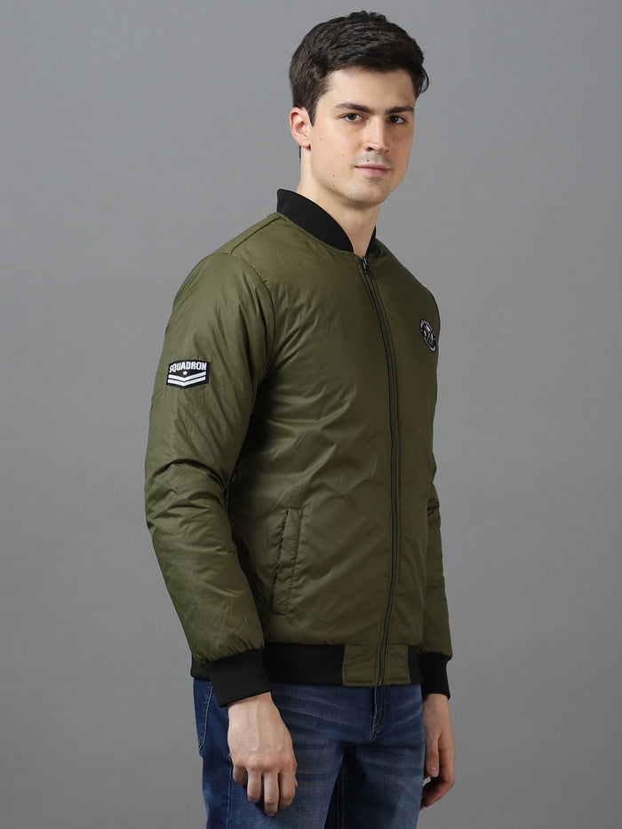 Men's Green Full Sleeve Zippered Bomber Jacket
