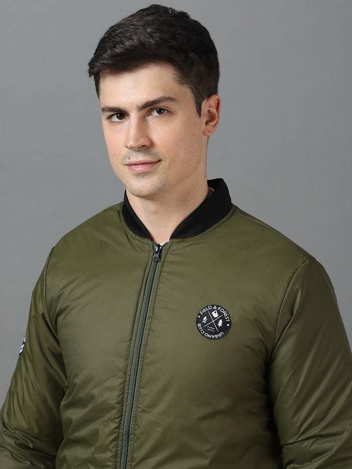 Men's Green Full Sleeve Zippered Bomber Jacket