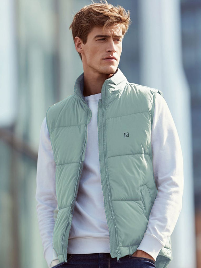 Men's Green Sleeveless Zippered Puffer Jacket