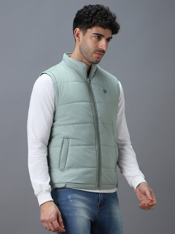 Men's Green Sleeveless Zippered Puffer Jacket