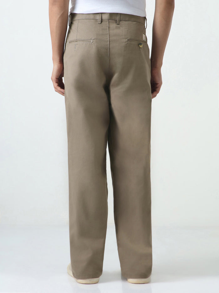 Men's Grey Loose Baggy Fit Solid Chino Trousers Non-Stretchable