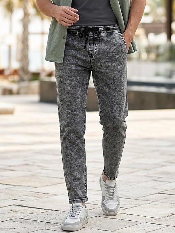 Men's Grey Regular Fit Washed Jogger Jeans Stretchable