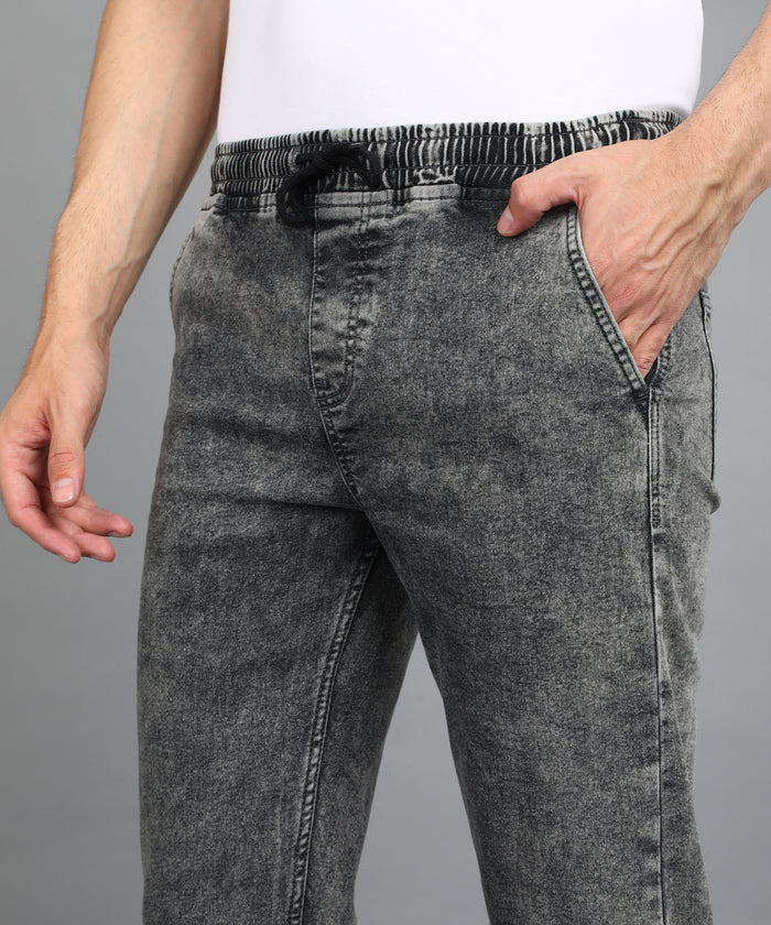 Men's Grey Regular Fit Washed Jogger Jeans Stretchable