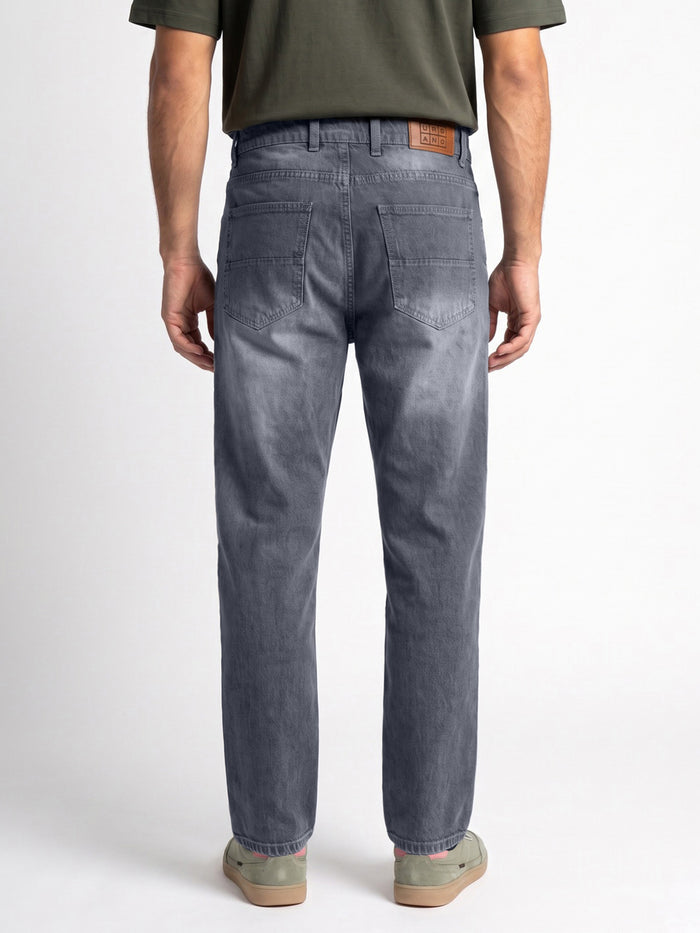 Men's Grey Relaxed Fit Washed Denim Jeans Non-Stretchable