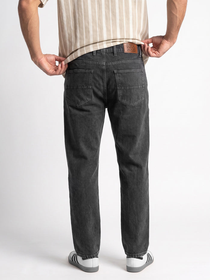Men's Grey Relaxed Fit Washed Denim Jeans Non-Stretchable
