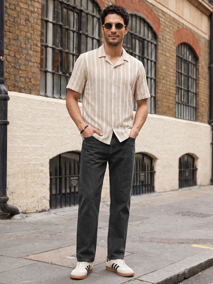 Men's Grey Relaxed Fit Washed Denim Jeans Non-Stretchable