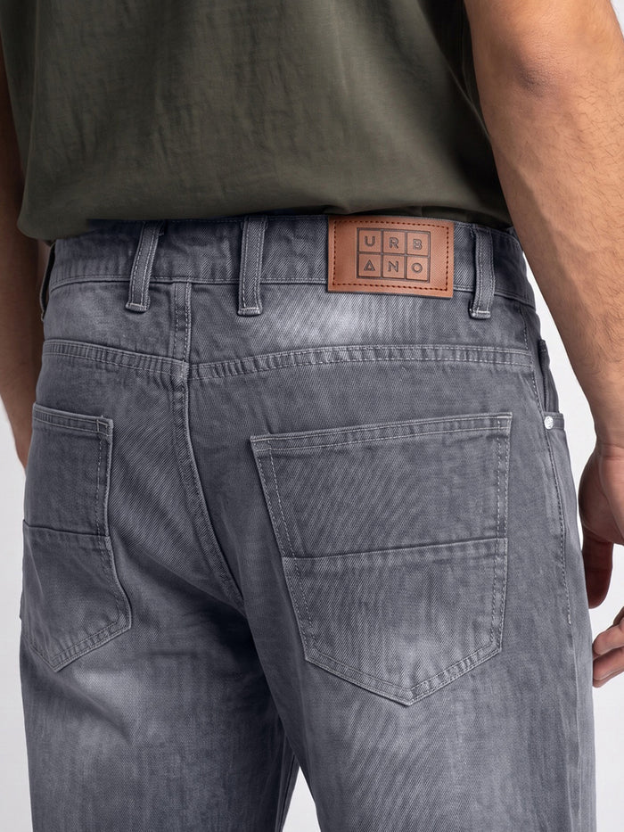 Men's Grey Relaxed Fit Washed Denim Jeans Non-Stretchable