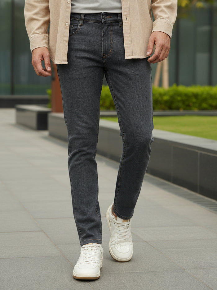 Men's Grey Slim Fit Washed Jeans Stretchable