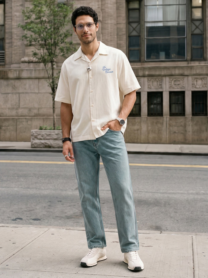 Men's Ice Blue Relaxed Fit Washed Denim Jeans Non-Stretchable