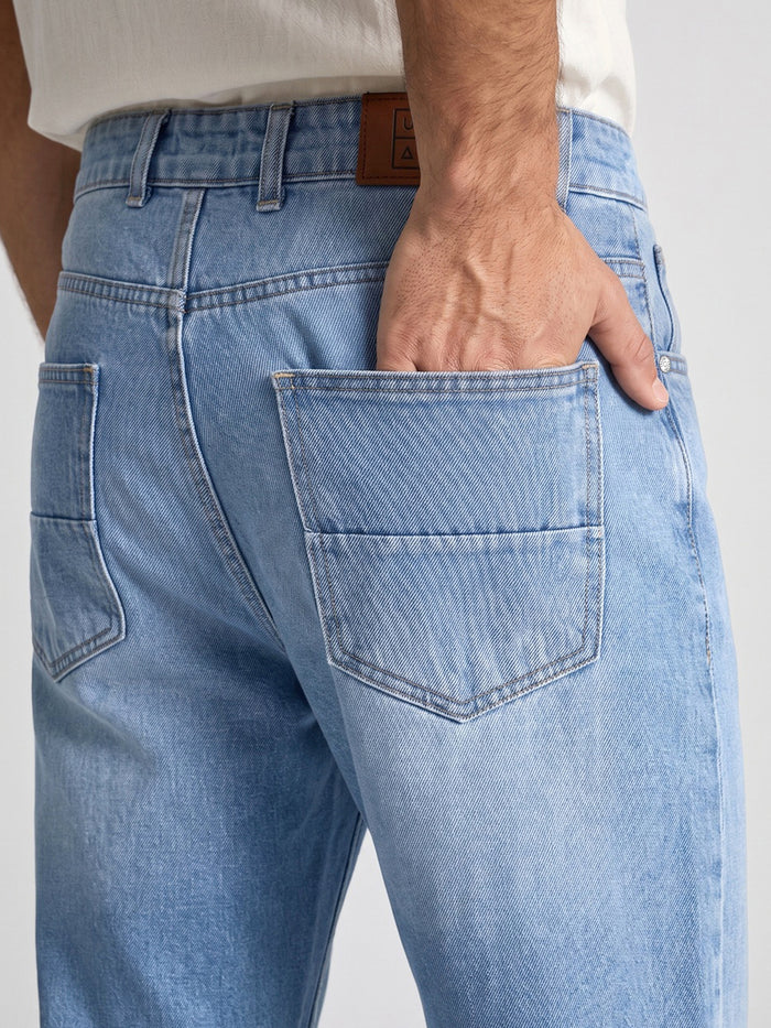 Men's Ice Blue Relaxed Fit Washed Denim Jeans Non-Stretchable