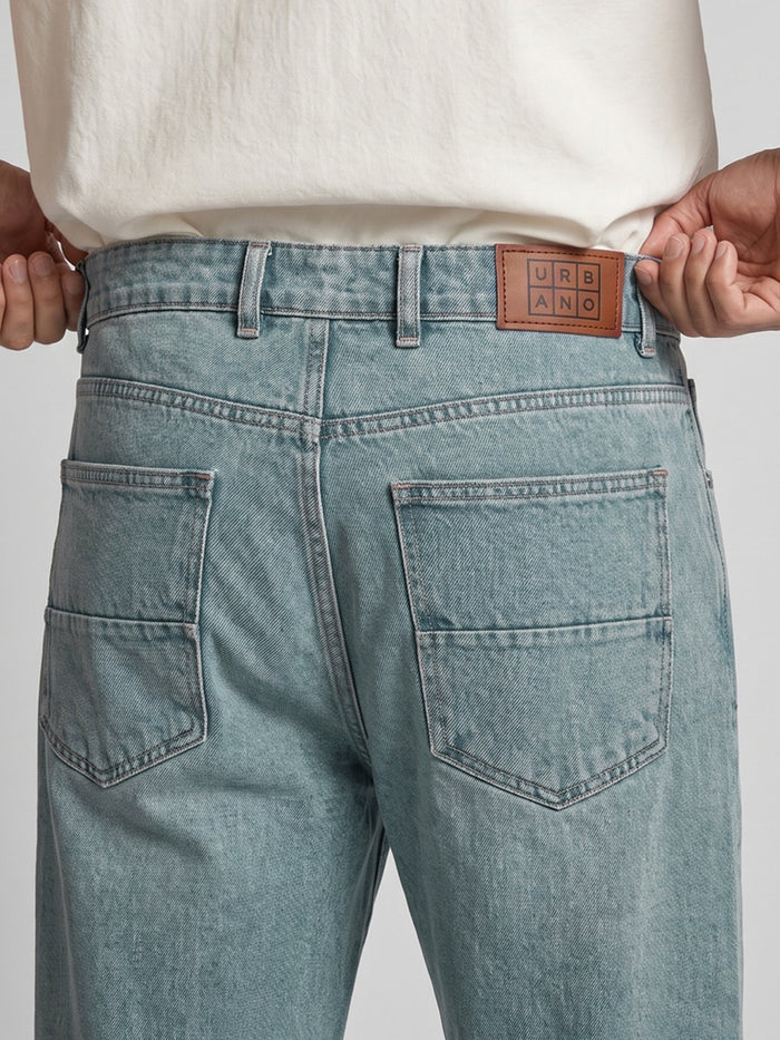 Men's Ice Blue Relaxed Fit Washed Denim Jeans Non-Stretchable