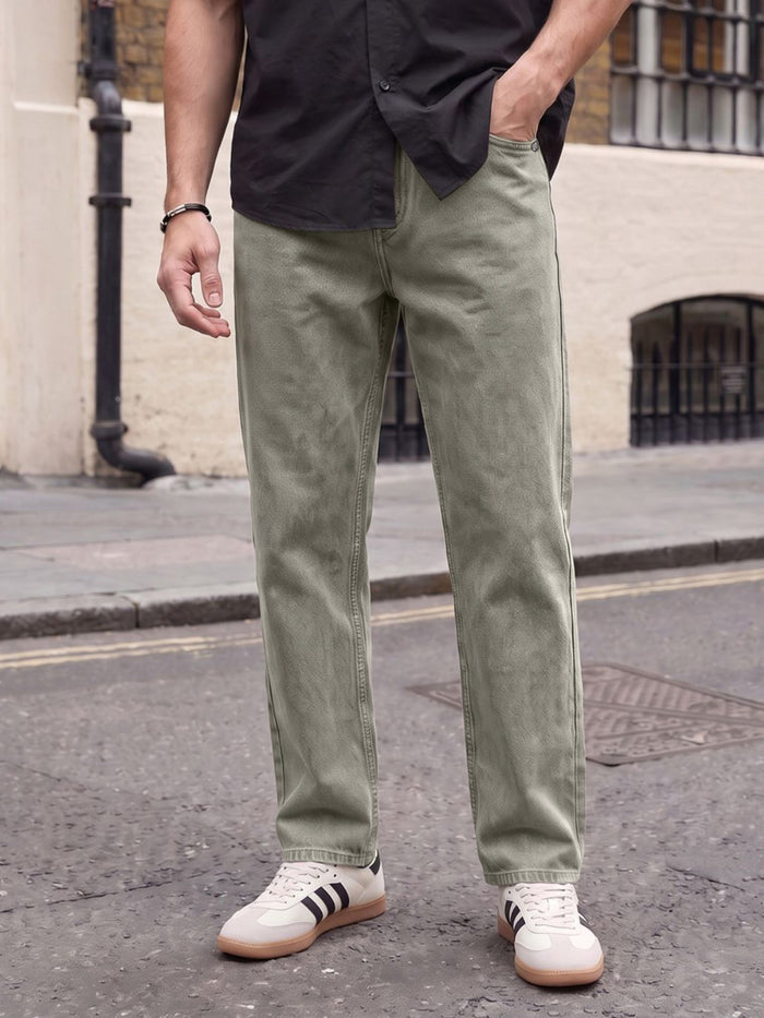 Men's Ice Grey Relaxed Fit Washed Denim Jeans Non-Stretchable