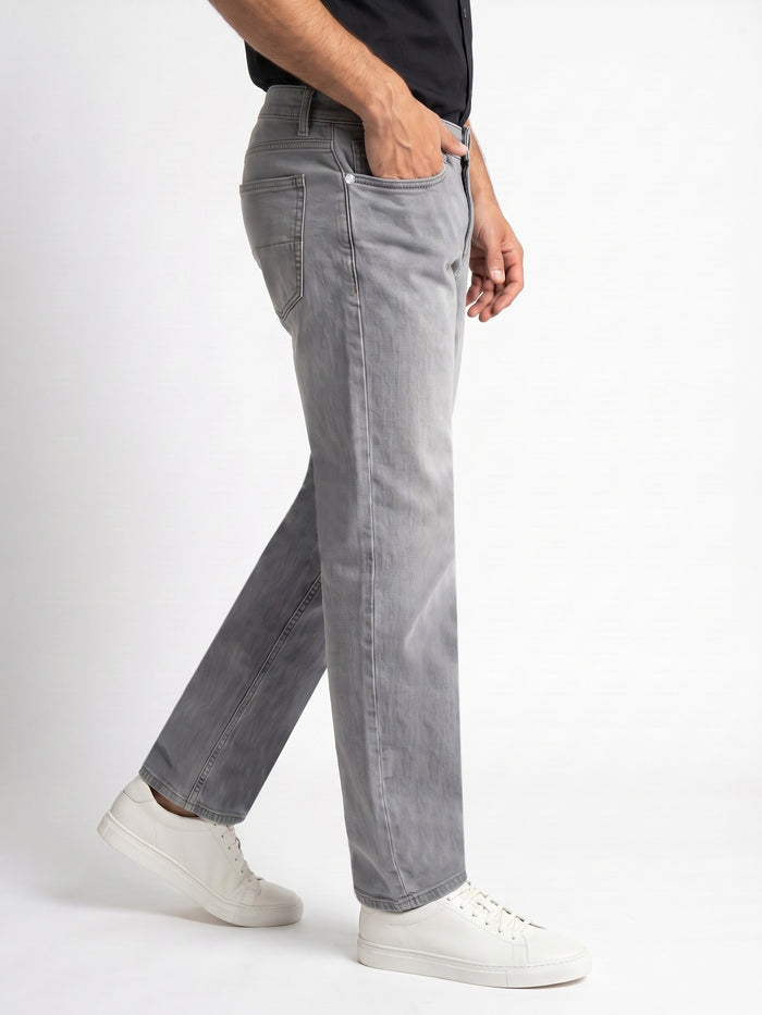 Men's Ice Grey Relaxed Fit Washed Denim Jeans Non-Stretchable