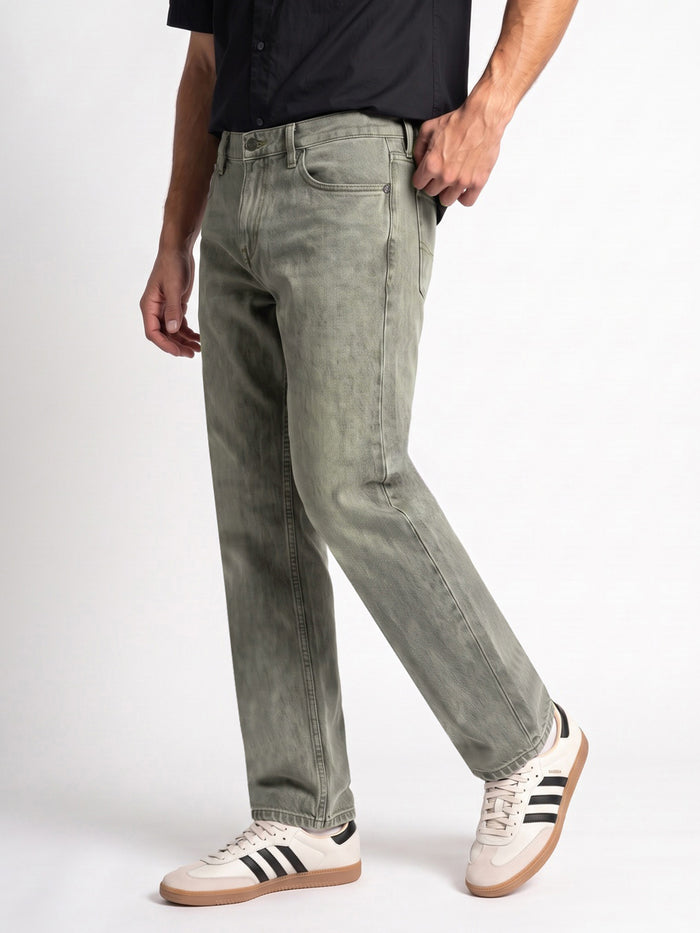 Men's Ice Grey Relaxed Fit Washed Denim Jeans Non-Stretchable
