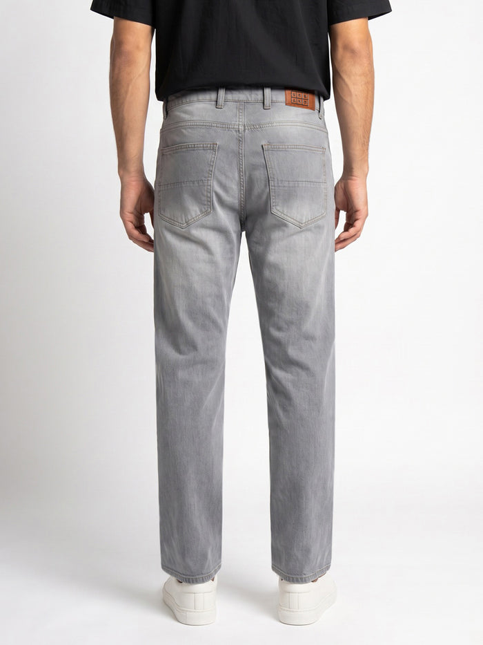 Men's Ice Grey Relaxed Fit Washed Denim Jeans Non-Stretchable