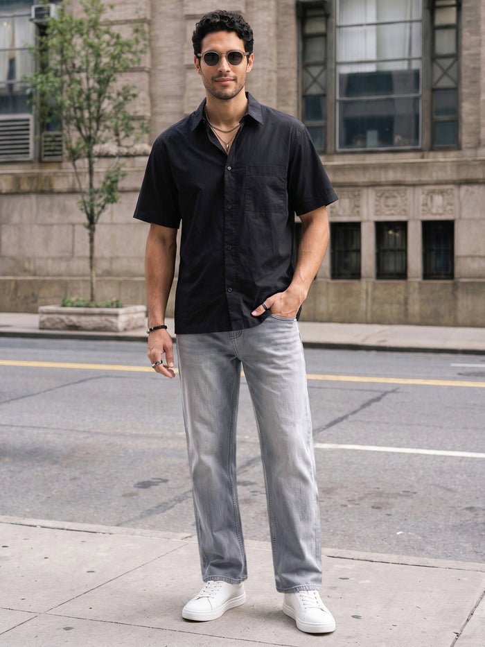 Men's Ice Grey Relaxed Fit Washed Denim Jeans Non-Stretchable