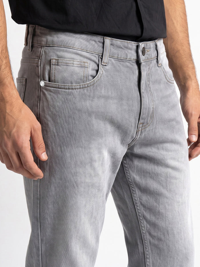 Men's Ice Grey Relaxed Fit Washed Denim Jeans Non-Stretchable