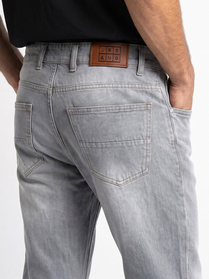 Men's Ice Grey Relaxed Fit Washed Denim Jeans Non-Stretchable