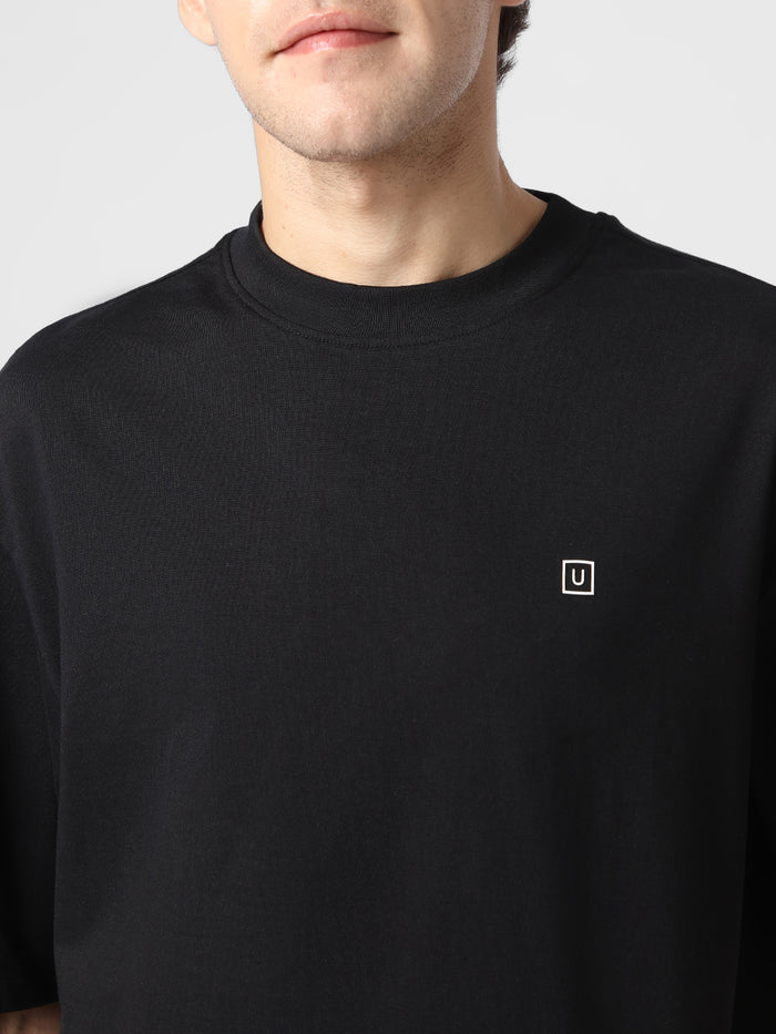 Men's Jet Black Solid Round Neck Oversized Half Sleeve Cotton T-Shirt