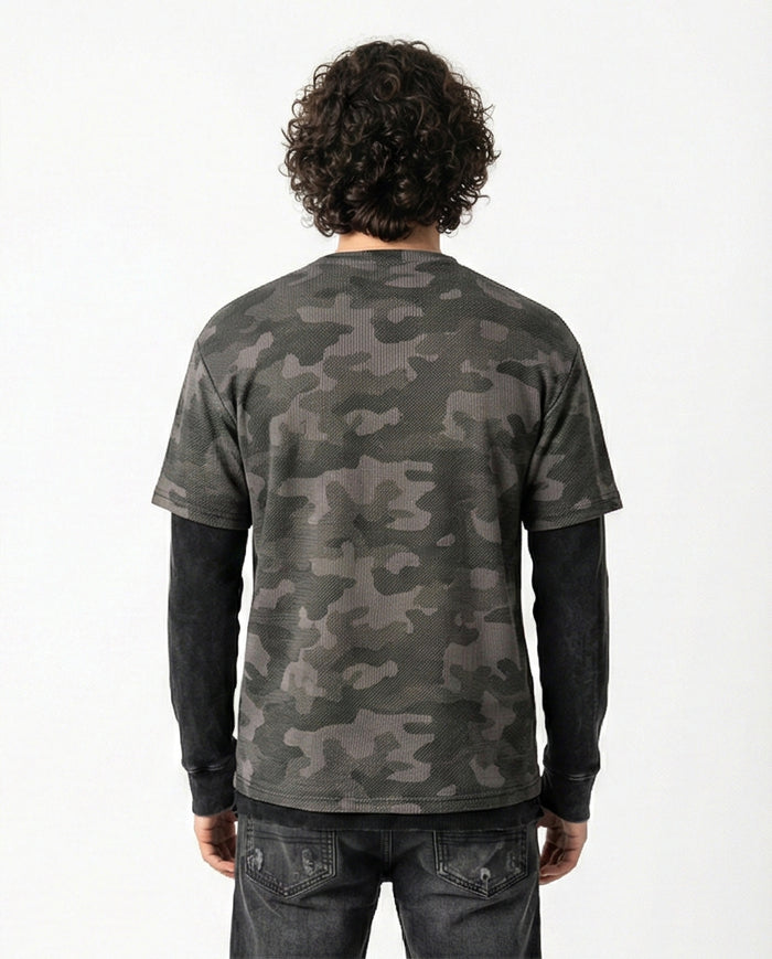 Men's Layered Camo Texture Crew Neck T-Shirt - R216801