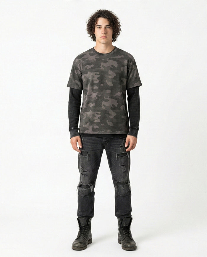 Men's Layered Camo Texture Crew Neck T-Shirt - R216801
