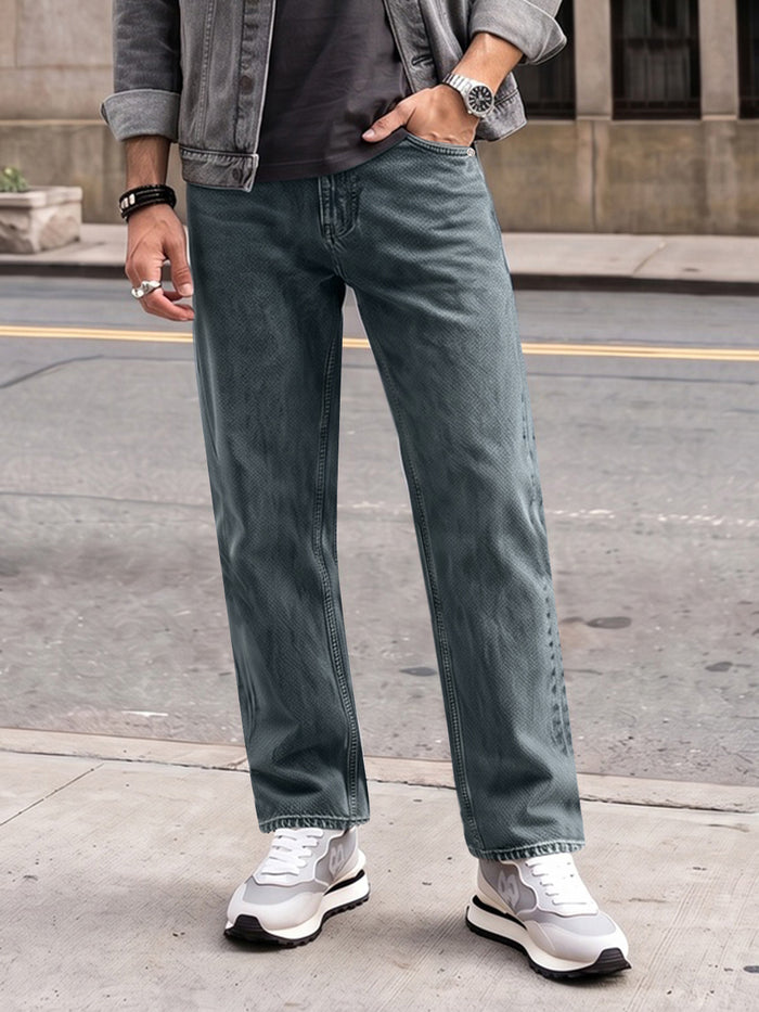 Men's Light Blue Relaxed Fit Washed Denim Jeans Non-Stretchable
