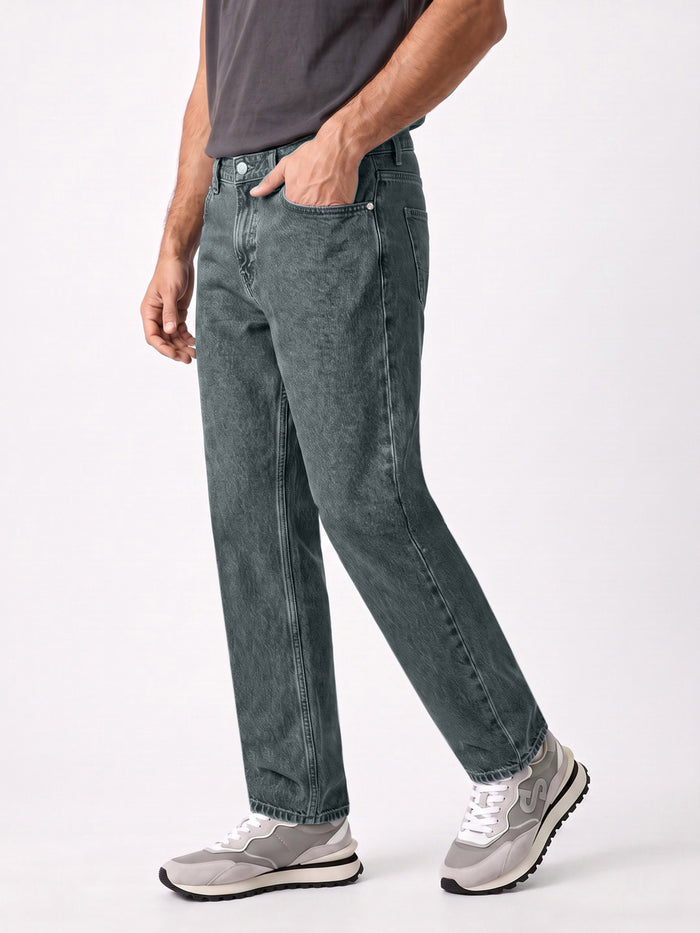 Men's Light Blue Relaxed Fit Washed Denim Jeans Non-Stretchable