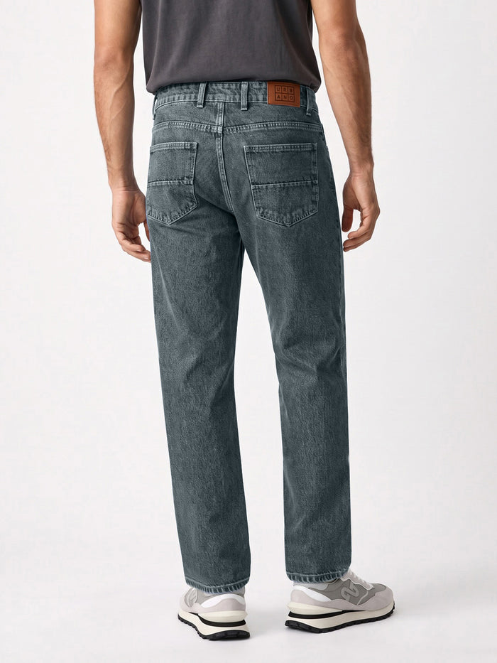 Men's Light Blue Relaxed Fit Washed Denim Jeans Non-Stretchable