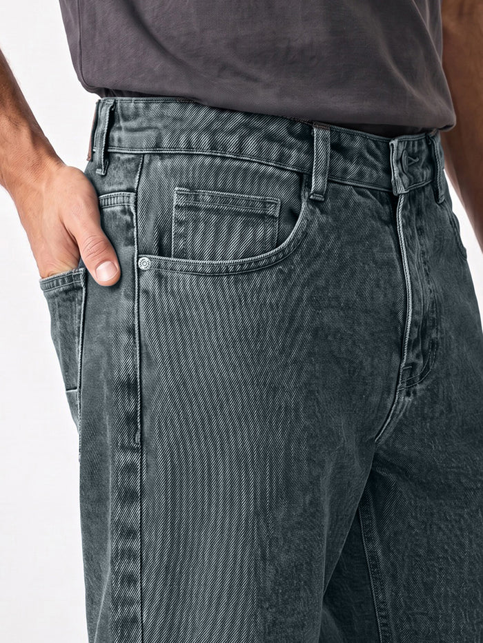 Men's Light Blue Relaxed Fit Washed Denim Jeans Non-Stretchable