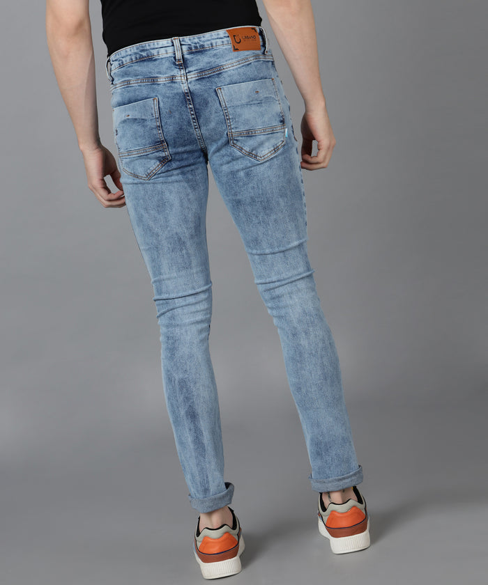 Men's Light Blue Skinny Fit Washed Jeans Stretchable
