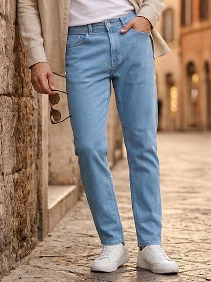 Men's Light Blue Slim Fit Denim Jeans Stretchable