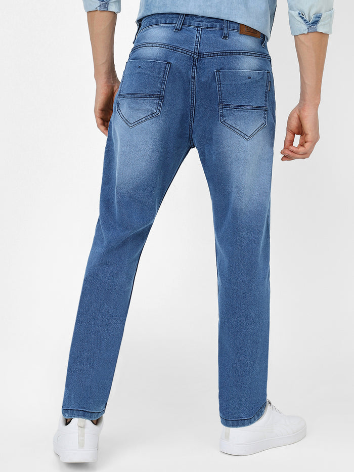 Men's Light Blue Slim Fit Mild Distressed/Torn Jeans Stretchable