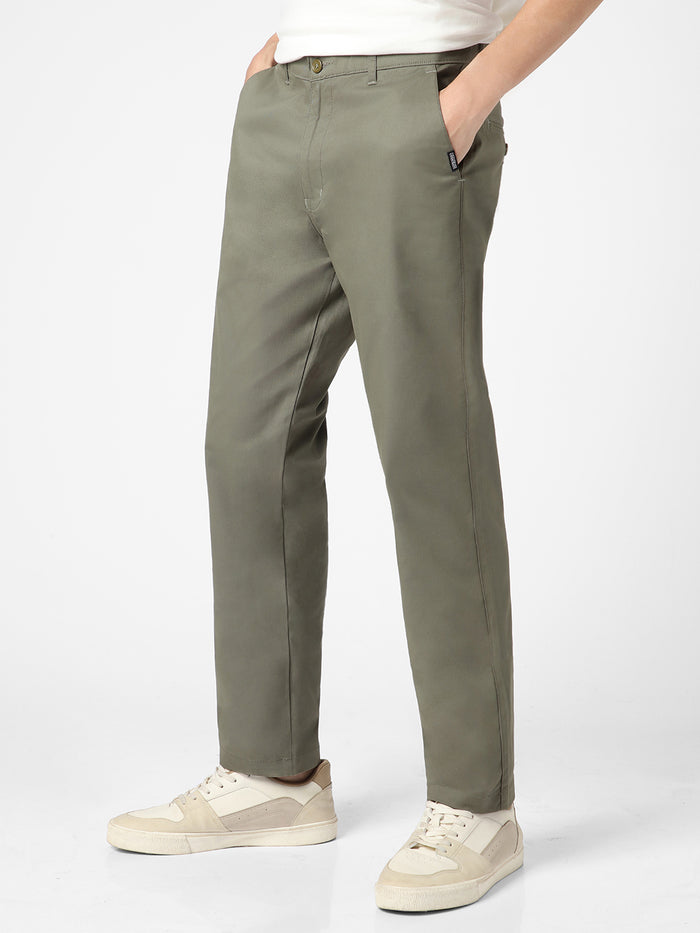 Men's Light Grey Cotton Regular Fit Casual Chinos Trousers Stretch