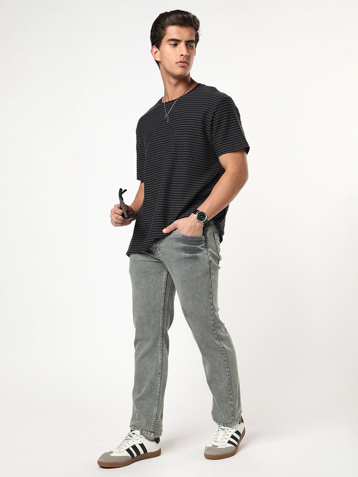 Men's Light Grey Regular Fit Acid Washed Denim Jeans Stretchable