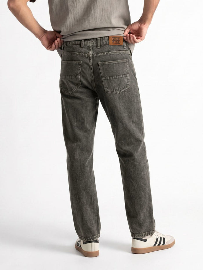 Men's Light Grey Relaxed Fit Washed Denim Jeans Non-Stretchable
