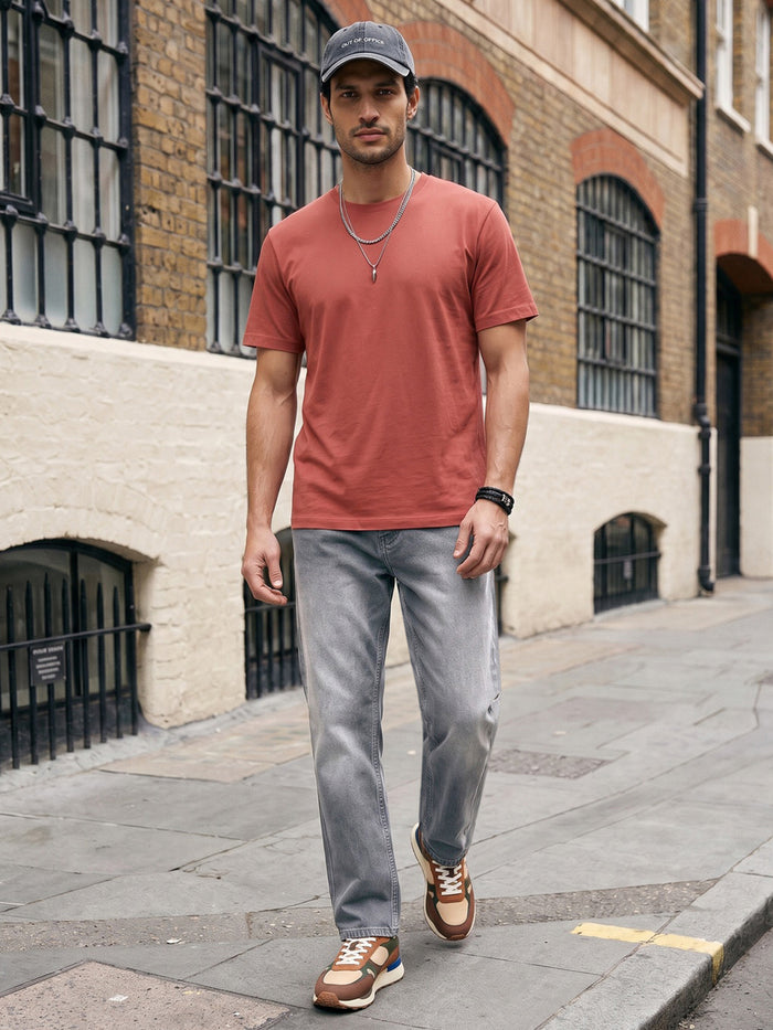 Men's Light Grey Relaxed Fit Washed Denim Jeans Non-Stretchable