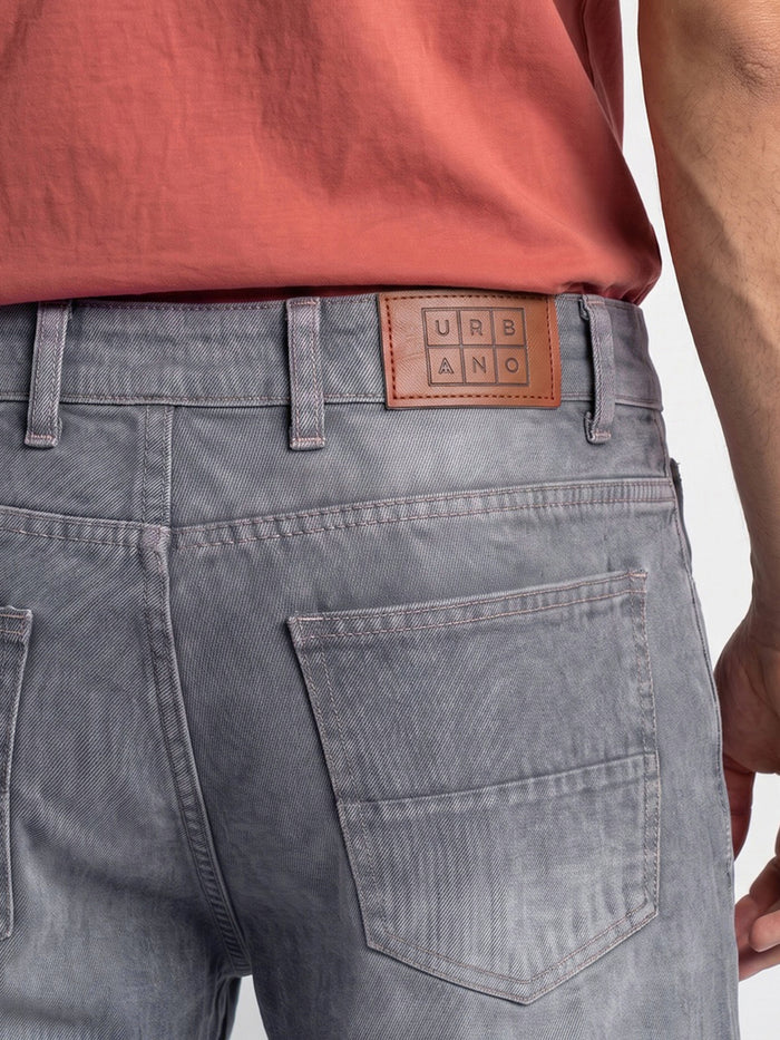 Men's Light Grey Relaxed Fit Washed Denim Jeans Non-Stretchable