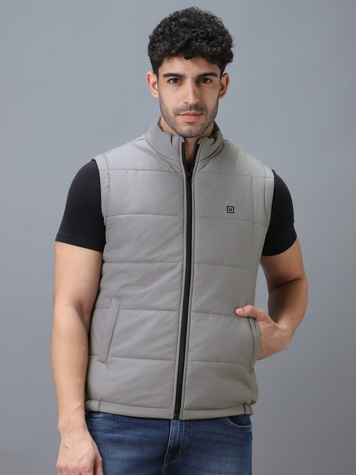Men's Light Grey Sleeveless Zippered Puffer Jacket