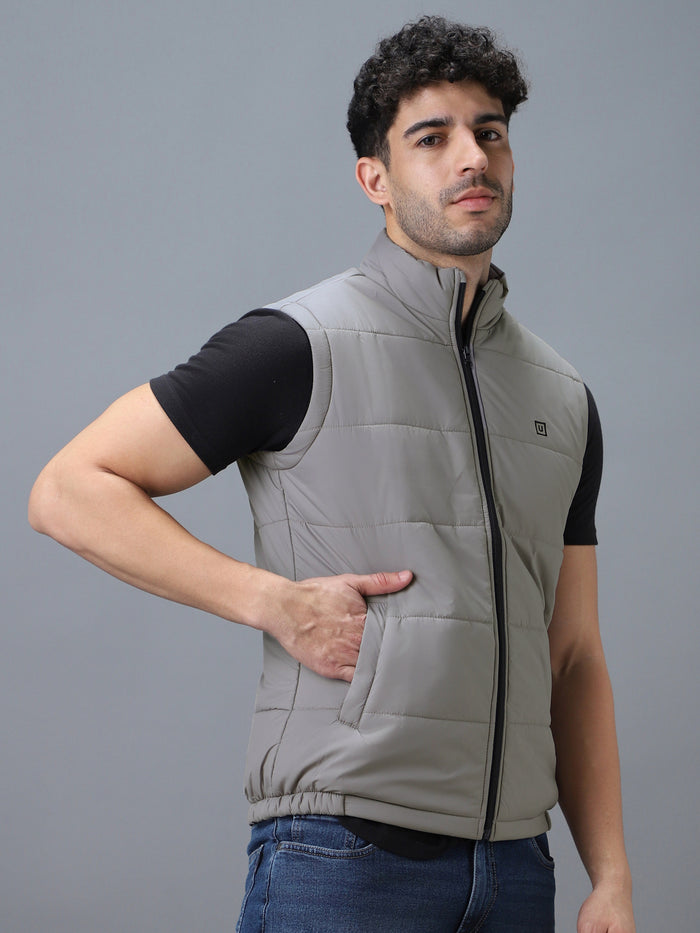 Men's Light Grey Sleeveless Zippered Puffer Jacket