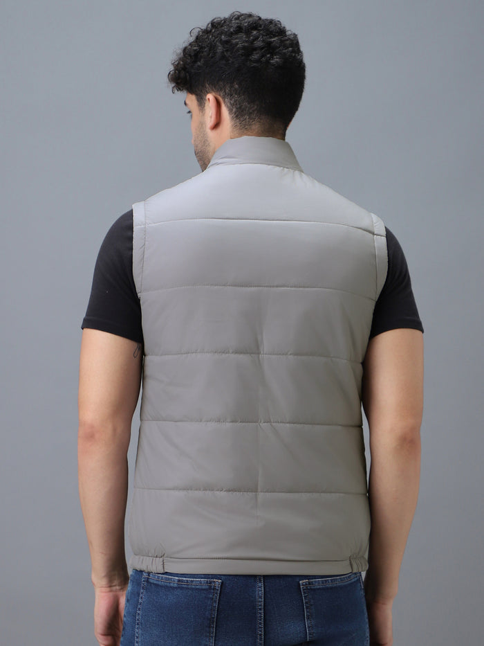 Men's Light Grey Sleeveless Zippered Puffer Jacket